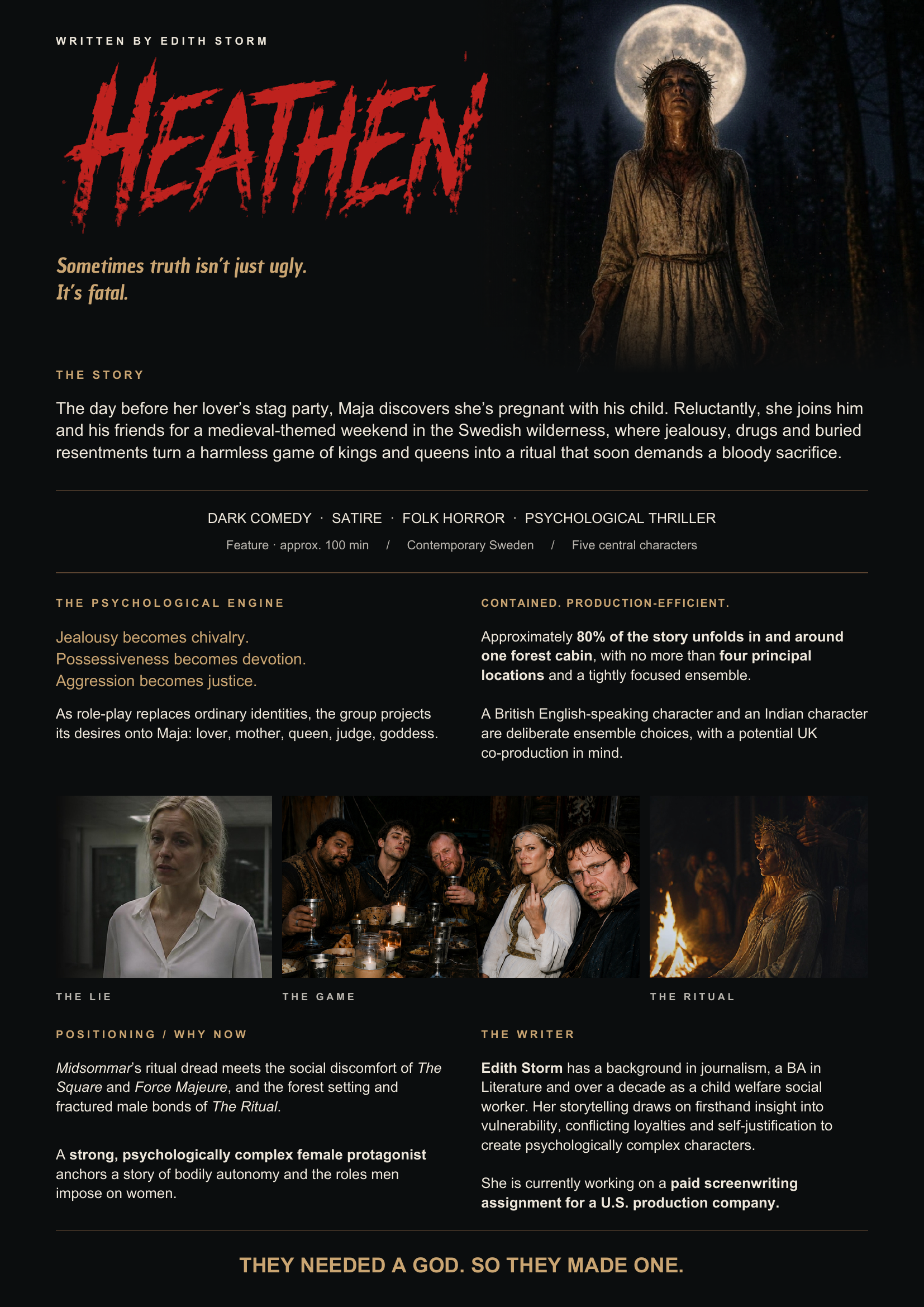 Heathen one-pager – feature film by Edith Storm